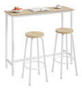 Bartisch Set mit 2 Barhockern Weiss holz 120x40x100cm Stehtisch Barstuhl mit Metallgestell Esstisch aus fuer Bar Kueche Wohnzimmer