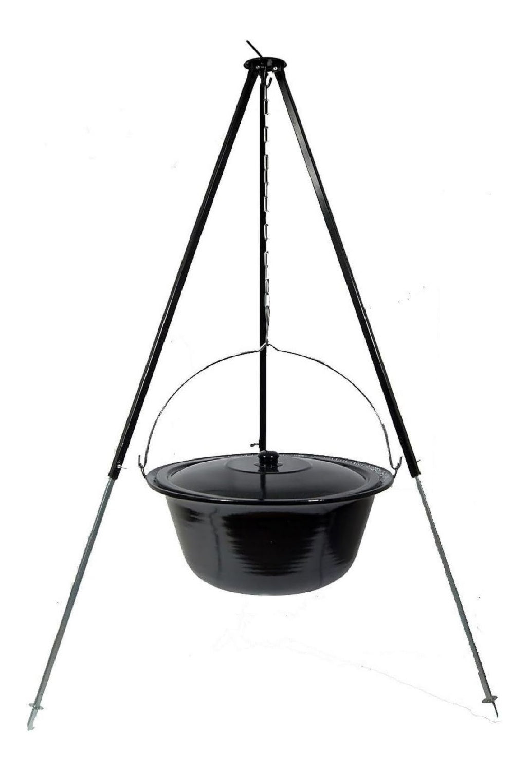 Set Gulaschkessel 30 L mit Deckel Emaille und Dreibein Teleskop 90-145 cm