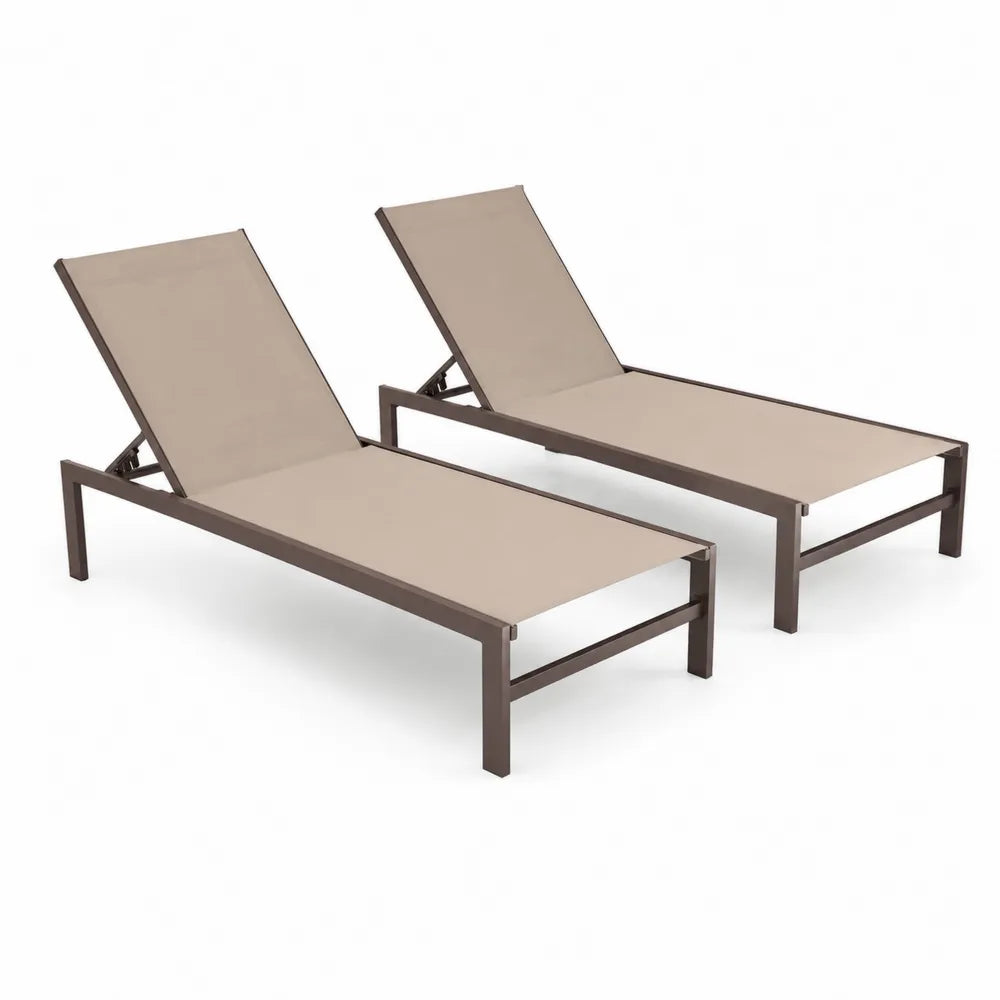 2er Set Aluminium Gartenliegen Braun Beige V