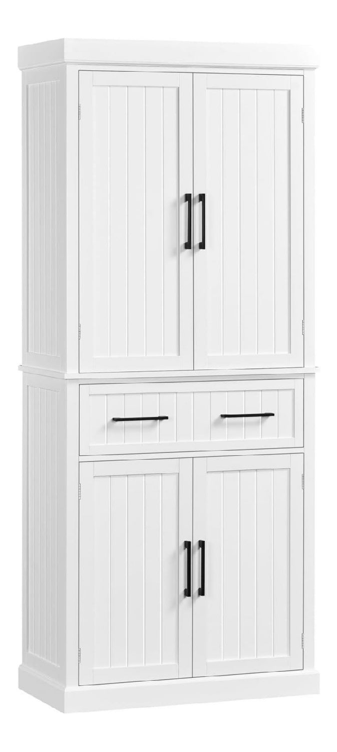Yaheetech 183 Weiss 5cmH Vorratsschrank Kuechenschrank mit Regalbretter Schublade Hoehenverstellbaren Regalbretter Schublade
