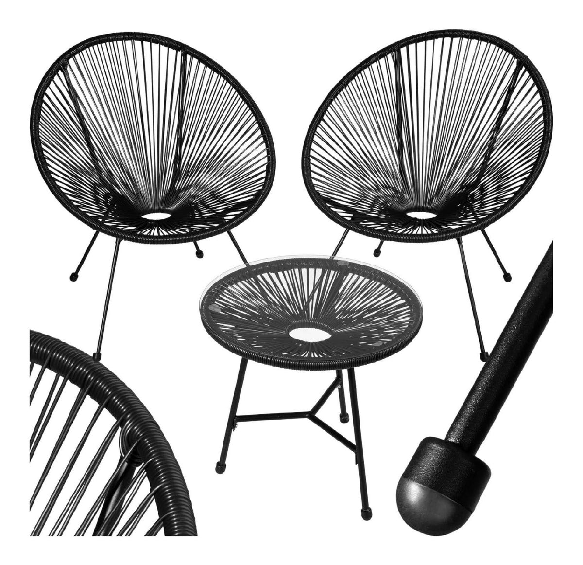 Set 2X Stuhl 1x Beistelltisch Acapulco Schwarz Gartenstuhl Gartenstuehle im Retro Design