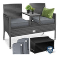 Gartenbank 2-Sitzer mit integriertem Tisch anthrazit polyrattan