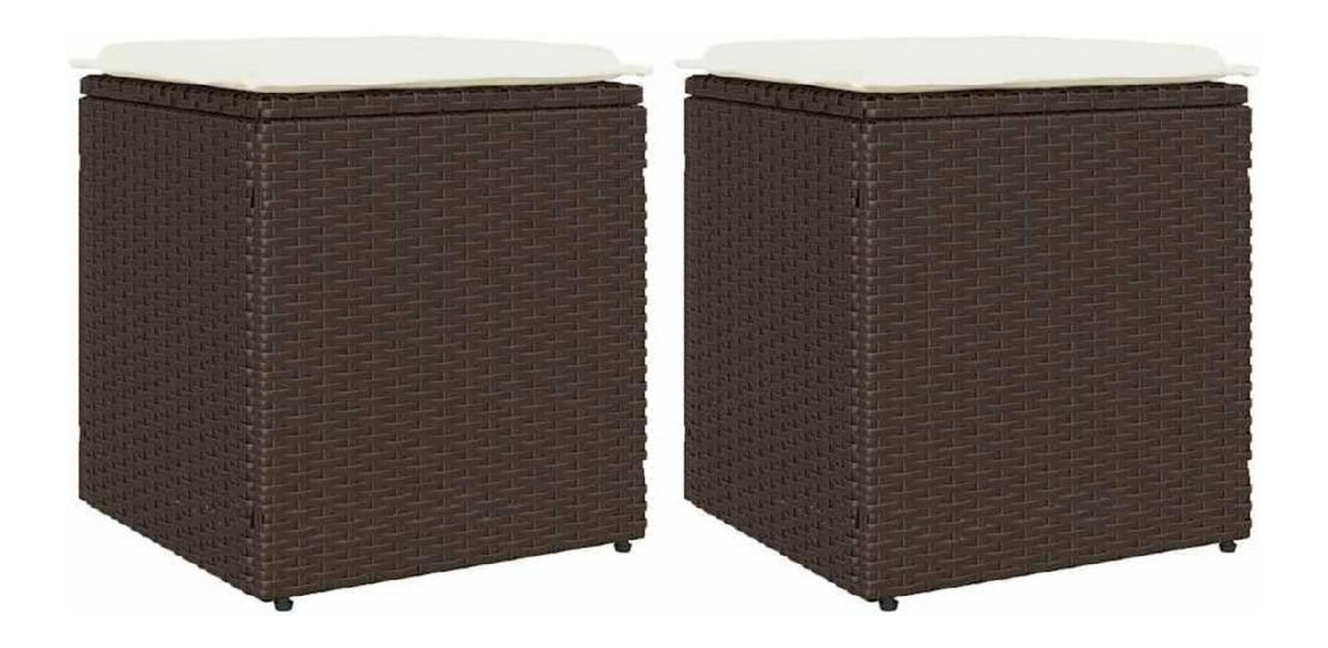 Gartenhocker mit Kissen 2 STK. Poly Braun rattan 40x40x43 cm