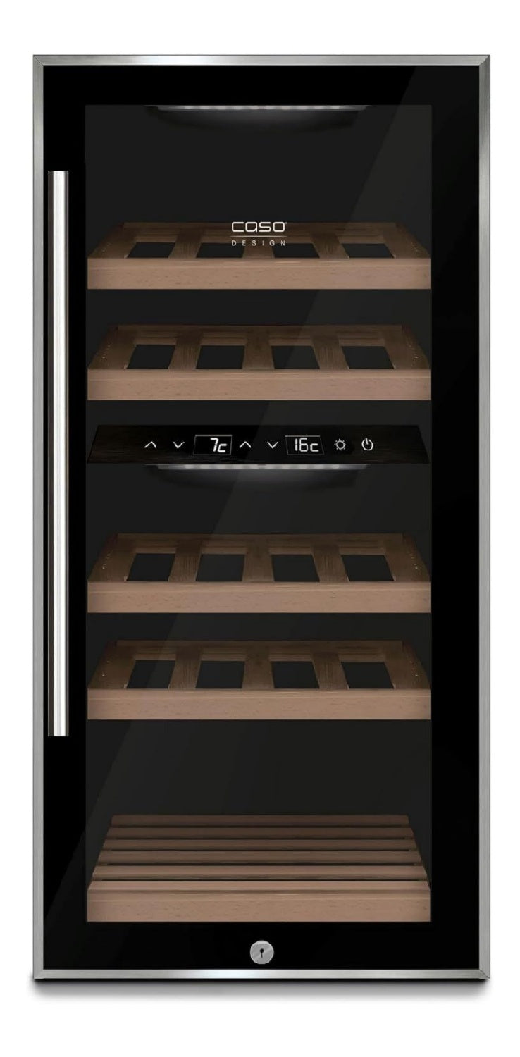 Caso WineComfort 24 black Schwarz Weinkuehlschrank fuer 24 Flaschen 2 Zonen auf 5-20C einstellbar