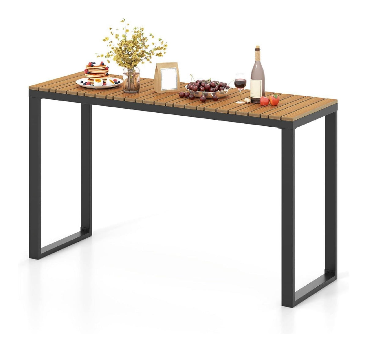 Gartentisch wetterfest Grau 129x42cm rechteckiger Balkontisch Terrassentisch mit WPC-Tischplatte und Metallrahmen Outdoor-Esstisch fuer Balkon