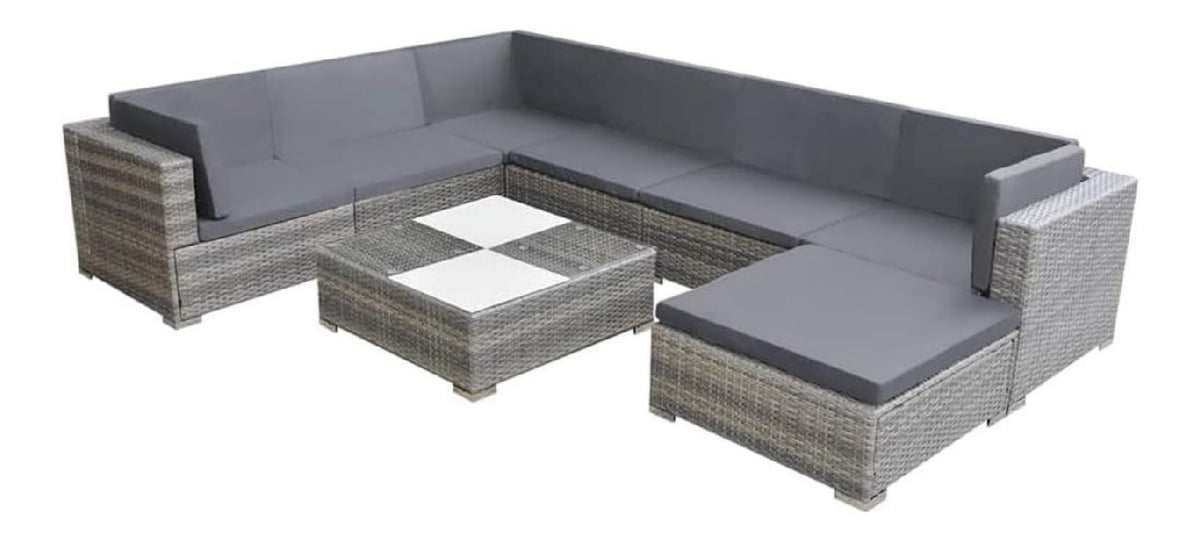 8-TLG. Garten-Lounge-Set mit Auflagen Poly Grau rattan