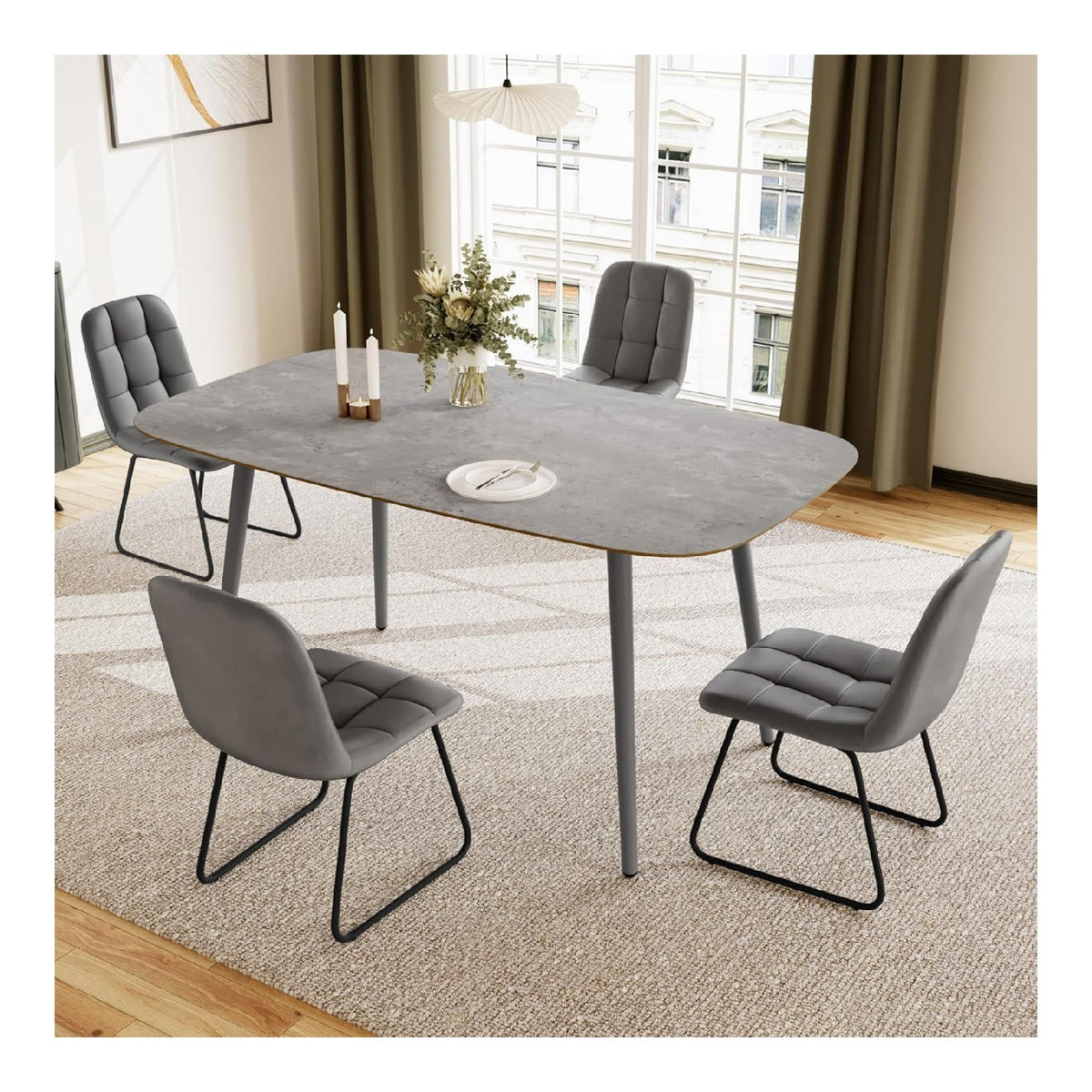 Esstisch fuer 4-6 Personen holz 120x 70cm MDF Modernes Kuechentisch rechteckiger Esstisch Mit 4 Stuehlen Set Essgruppen Geeignet Fuer Wohnzimmer