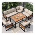 Garten-Lounge-Set Beige Gartensofa mit Esstisch aus Massivholz Moebelset fuer 8 Personen